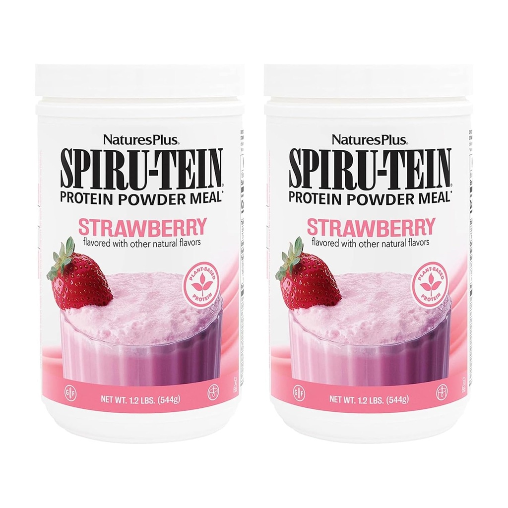 NaturesPlus SPIRU- TEIN, Jordbær - 1.2 lbs, Pack of 2 - Plantbaserede Protein Shake - Ikke-GMO, Vegetar, Gluten Gratis - 32 Total Servering