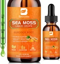 Sea Moss Liquid Drops - Organic Irish Sea Moss Raw Gel med Burdock Root, Tumerisk, Spirulina, Seaweed Moss Gel supplement til Gut Health & Antioxidant Supports - 2 Fl Oz
