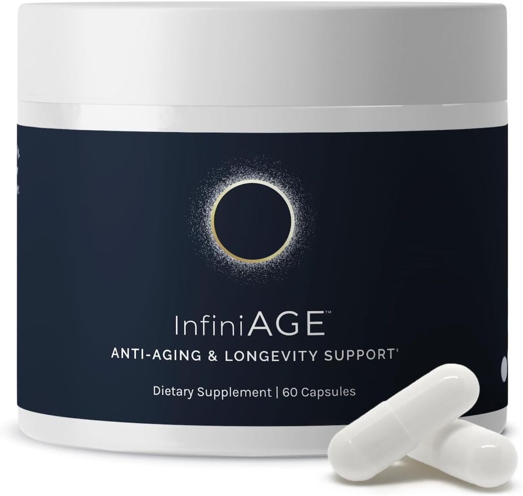 InfiniWell InfiniAge Longevity Kosttilskud - Avancerede Cellular Health Kosttilskud med Lutein, N- Acetyl Cystein (NAC) & Lavdosis Zink - Support Nutrient Sensing & Mitokondriel Sundhed (30 kapsler)