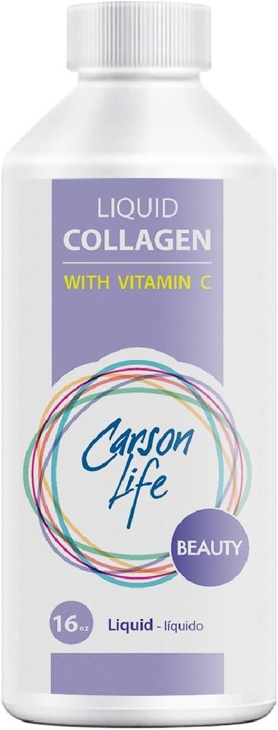 Carson Life flydende kollagen med C-vitamin - 16 Oz - for Anti Aging, Hår hud og negle - immunforsvar - Forynge hud - Lavet i USA