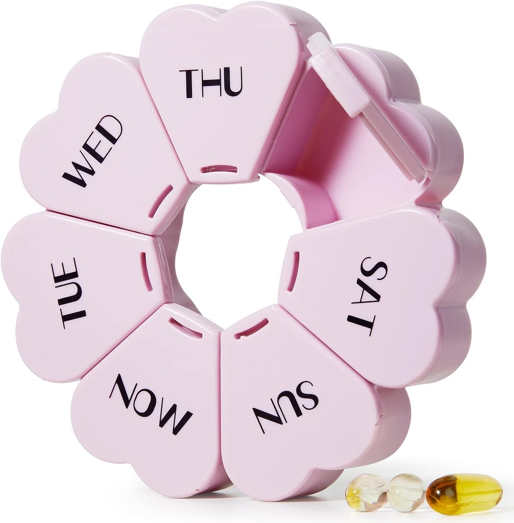 MOLN HYMY Stor Ugentlig Pill Organizer, Girly Pill Box 7 Dag, Lilla Pink Daglig Vitamin Holder for Fish Oil / Medicin / Kosttilskud