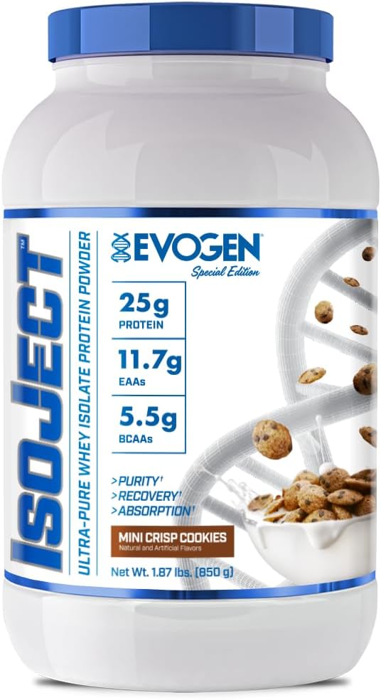 Evogen Isoject - Whey Protein Isolate Deponering 124; Ultra- Pure Whey Protein Powder with Igenitor Enzymes, BCAA og EAAs Deponering 124; Forbedret Absorption & Recovery Deponering 124; Mini Crisp Cookies Deponering 124; 25 Serveringer