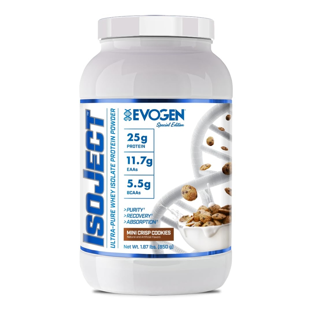 Evogen Isoject - Whey Protein Isolate Deponering 124; Ultra- Pure Whey Protein Powder with Igenitor Enzymes, BCAA og EAAs Deponering 124; Forbedret Absorption & Recovery Deponering 124; Mini Crisp Cookies Deponering 124; 25 Serveringer