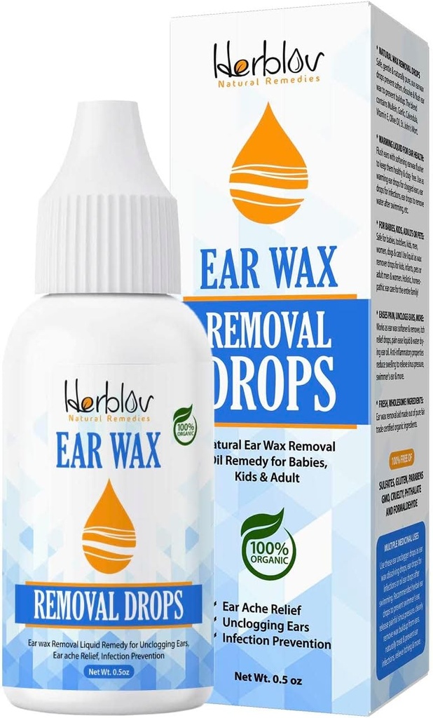 Organic Ear Wax Removal Drops for Craged Ears - Natural Ear Wax Cleaner Oil for Kid, Voksen, Baby - Earwax Removal Liquid Remedy for Unclogging Ears, Earache Relief, Ear Health (Made in USA)