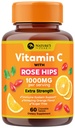 Vitamin C 1000mg tyggetabletter - ekstra styrke immunstøtte C Kosttilskud med Rose HIPS, Naturens Vitamin C Antioxidant Support, Natural, Vegan, Orange Flavor - 60 tabletter