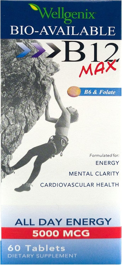 Wellgenix Bio- Tilgængelig Sublingual B12 B6 Folat Vitamin Formuleret til høj absorption - Nutritional Multivitamin Supplement (60 ct) 1 pakning