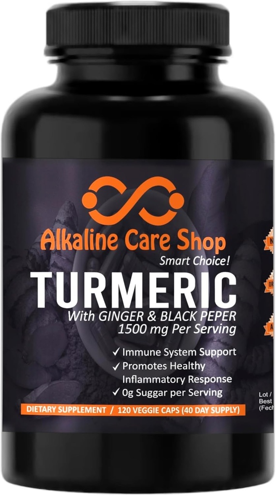Alkaline Care er 124; gurkemeje Supplement 1500mg med økologisk gurkemeje, Ginger & Black Pepper til bedste Absorption er 124; ikke-GMO er er 124; fælles & sund inflammation respons støtte (120 Veggie kapsler)