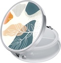 Rouidr Pill Box, 3 Segment Medicine Pill Case, Lille Metal Travel Medicine Box for Purse & Pocket, Sølv, Abstract Boho Leaf