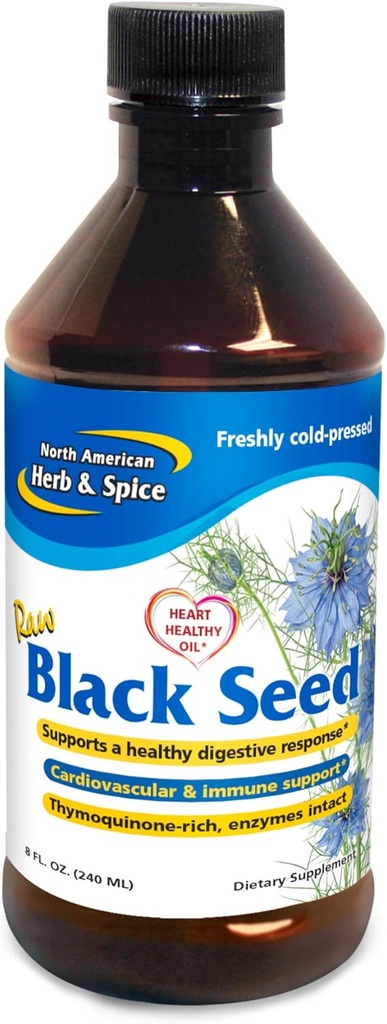 North American Herb & Spice Black Seed Oil - 8 fl. oz. - Cardiovascular, Digestive & Immune Support - Contains Wild, Mediterranean Oreganol P73 Oregano Oil - Non-GMO - 48 Total Servings