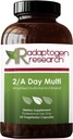 2 / A dag Multi-124; Voksen Multivitamin Supplement Iron- Gratis med aktiv Folate Quatrefolin, Chelated Minerals, Vitamin A, B6, C, D, E, K, Riboflavin, Thiamin; 60 vegetariske kapsler