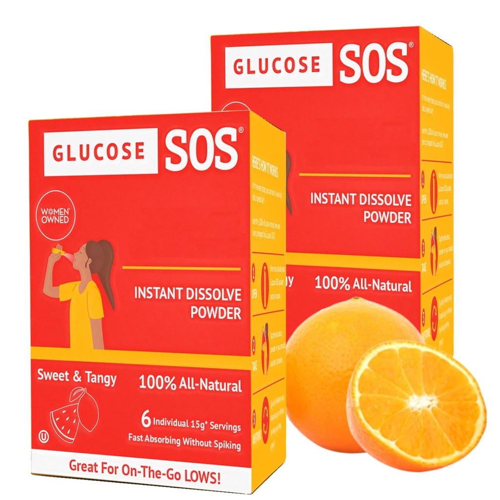 Glucose SOS Glucose Powder Pakninger med naturlige Dextrose, Fast- Absorption At Straks opløses i din mund med ingen vand påkrævet, Sweet & Tangy 12 Servere