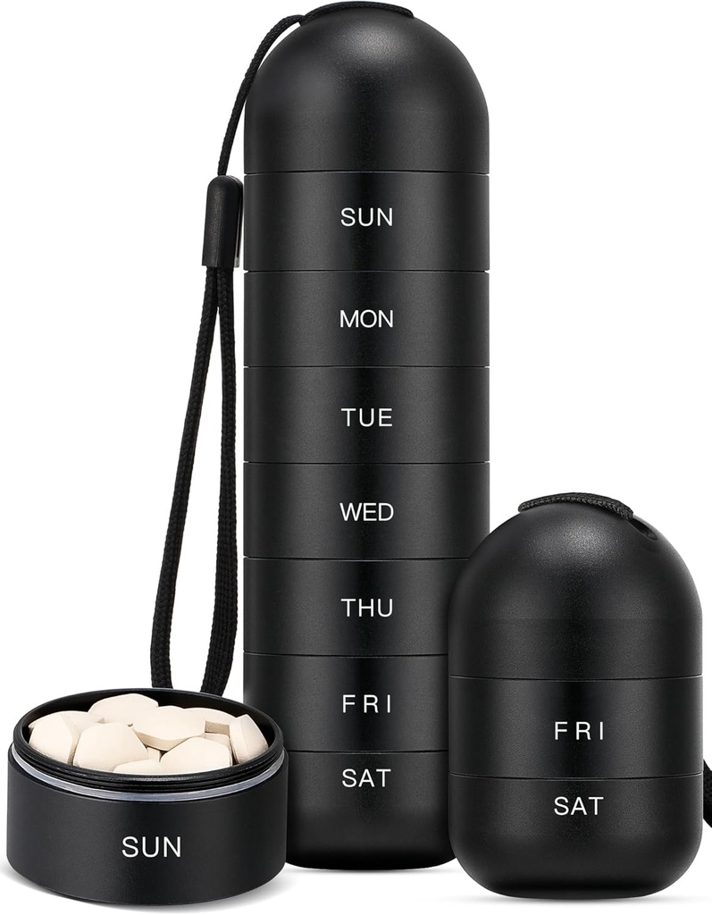 Zannaki Upgrade Large Metal Travel Pill Organizer, Vandtæt Ugentlig Pill Box, Portable Aluminum Alloy Pill Case Container, BPA Gratis 7 dag Daglig Medicin Organizer Holder for Vitamin, piller, tillæg
