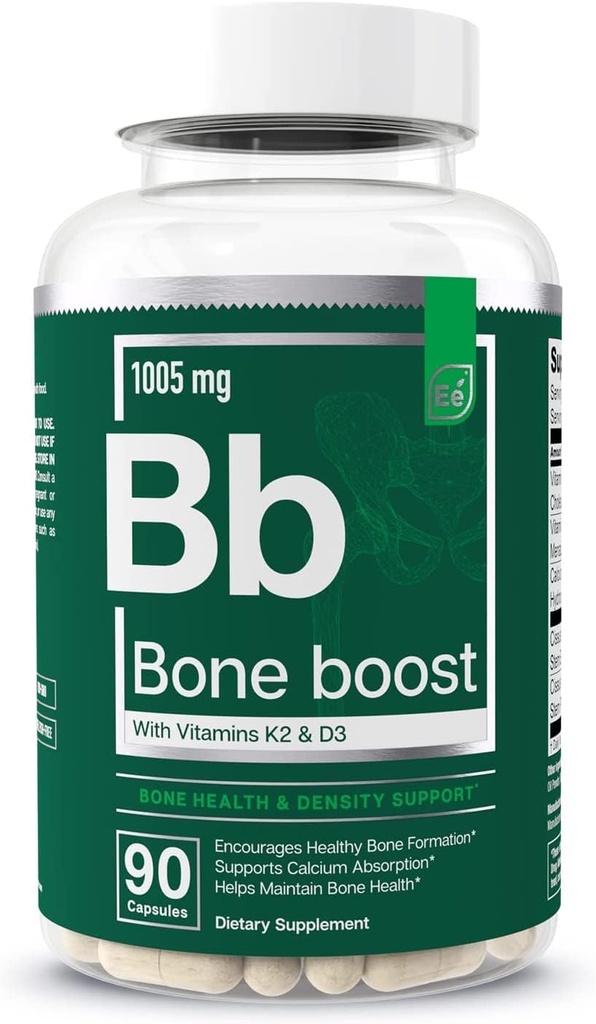 Væsentlige elementer Bone Boost Bone Health Supplement - Bone Support og Calcium supplement med vitamin D 3, K2, Cissus Quadrangularis for ben Styrke - 90 kapsler (30 dages forsyning)
