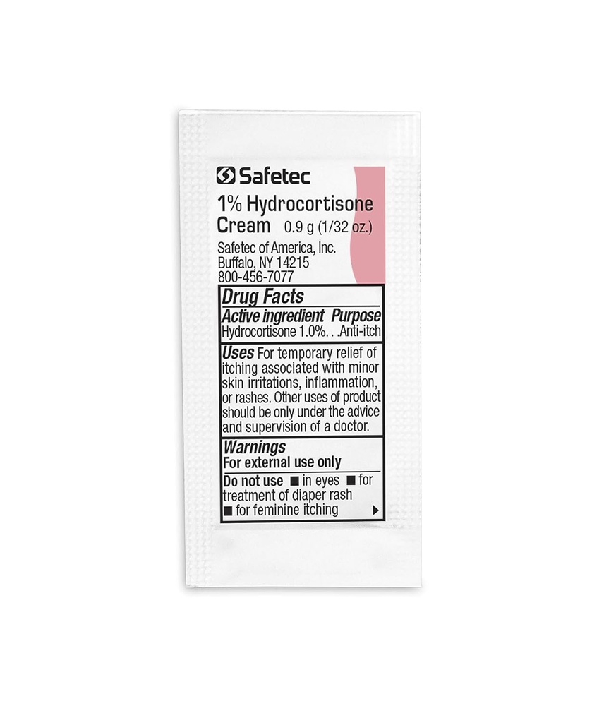 Safetec Hydrocortison 1% Cream.9 g. pose (bulk package - 2000 count)