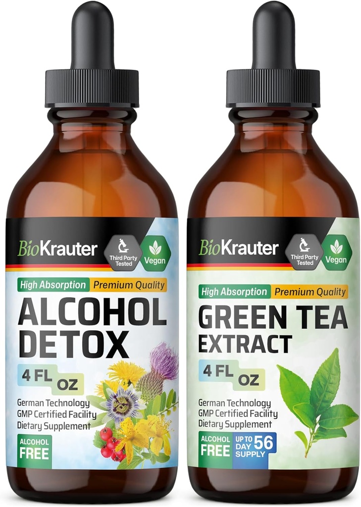 BIO KRAUTER Alkohol Detox Tinktur 4 Fl. Oz. & Green Tea Extract Tinktur 4 Fl. Oz.