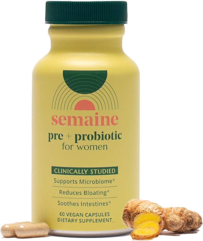 Semaine Super drevet Prebiotic + Probiotic for Women, Effektiv 3- in-1 Multi- Action Formel til nourish Gut Health, Soothe IBS, Support Bloat Relief & Immunity Boost, Clinically-Studied (60 ct)