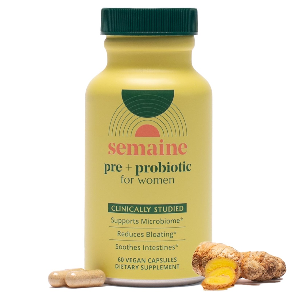 Semaine Super drevet Prebiotic + Probiotic for Women, Effektiv 3- in-1 Multi- Action Formel til nourish Gut Health, Soothe IBS, Support Bloat Relief & Immunity Boost, Clinically-Studied (60 ct)