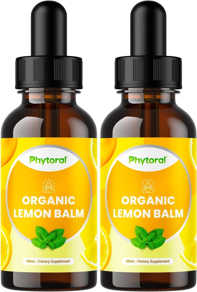 Organic Lemon Balm Leaf Liquid Extract for immunsupport - Lemon Balm Tincture for Mood & Relaxation Support - Organic Tincture Leaf Drops til voksne & Børn Kosttilskud - 2OZ - 2 Pack