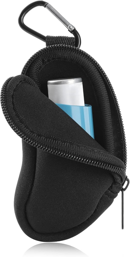 Astma Inhaler Holder Beskyt transportable pose carriing Holder Neopren Travel Inhaler Mini Bag til L- Shaped Inhaler, Inhaler Ikke inkluderet (Sort)