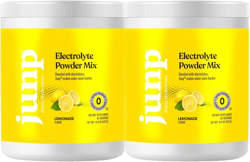 JUNP Electrolytes Powder No Sugar No Carbs - Fresh Squeezed Lemonade Drink Mix - Kalium & Salt Electrolyte Hydration Powder Zero Calorie Sugar Free Electrolyte Powder, Keto Friendly, 180 Servering