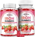Iron Gummies - with Calcium, Zinc, Folate & Vitamin B12, C, B6 for Adults & Kids - Blood Builder & Energy Support for Iron Deficiency, Anemia, Vegan - 2 Pack Strawberry Flavour,60 Gummies