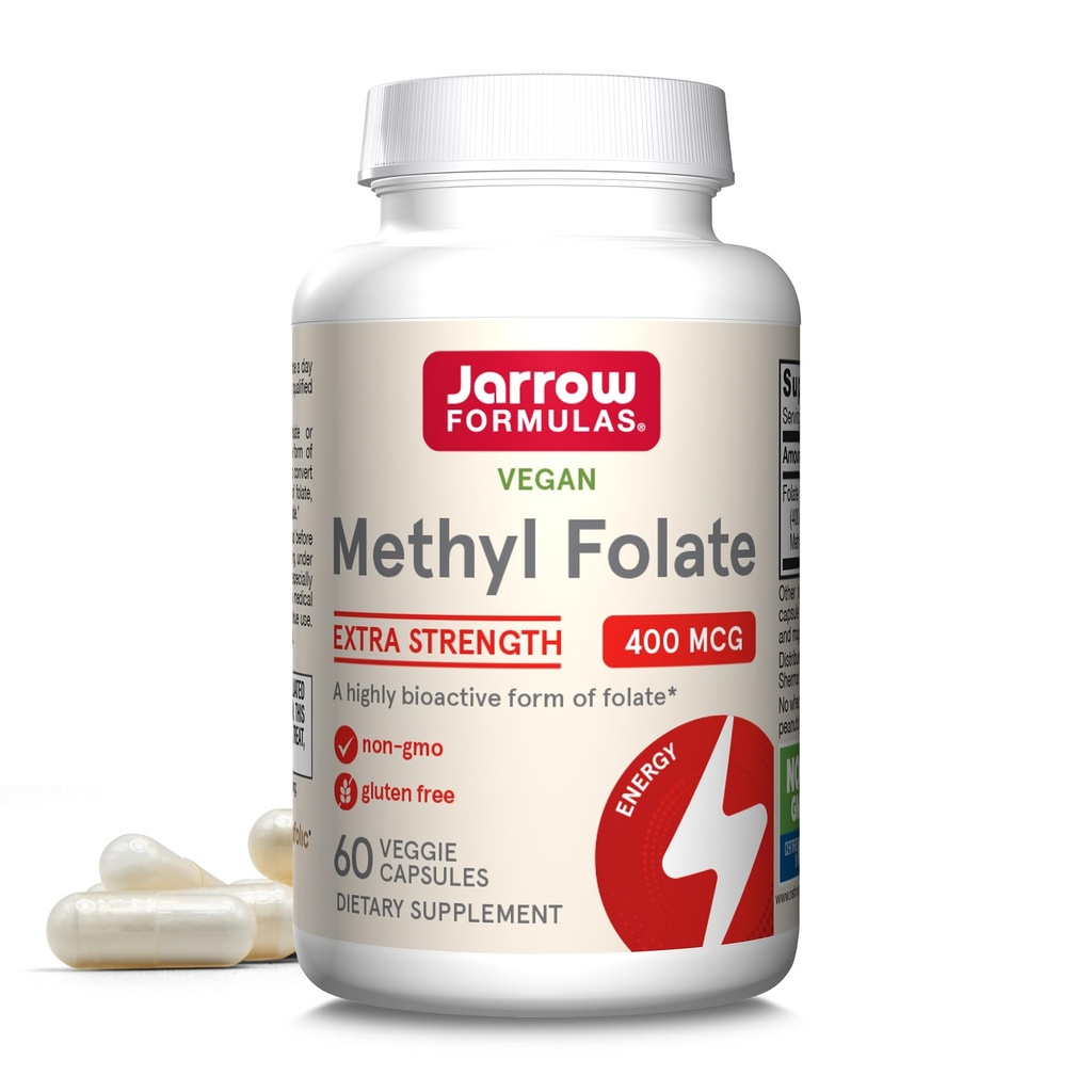 Jarrow Formulas Extra Strength Methyl Folate 400 mcg, Kosttilskud til cardiovaskulær og Neurologisk Health Support, 60 Veggie Capsules, 60 Day Supply