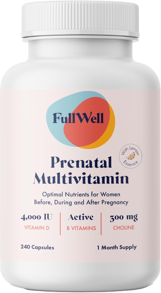 FullWell prenatal Vitamin Lemon 124; cholin, folat, D-vitamin for fostervækst, hjernemoderingstestet 124; 26 Vital Nutrients