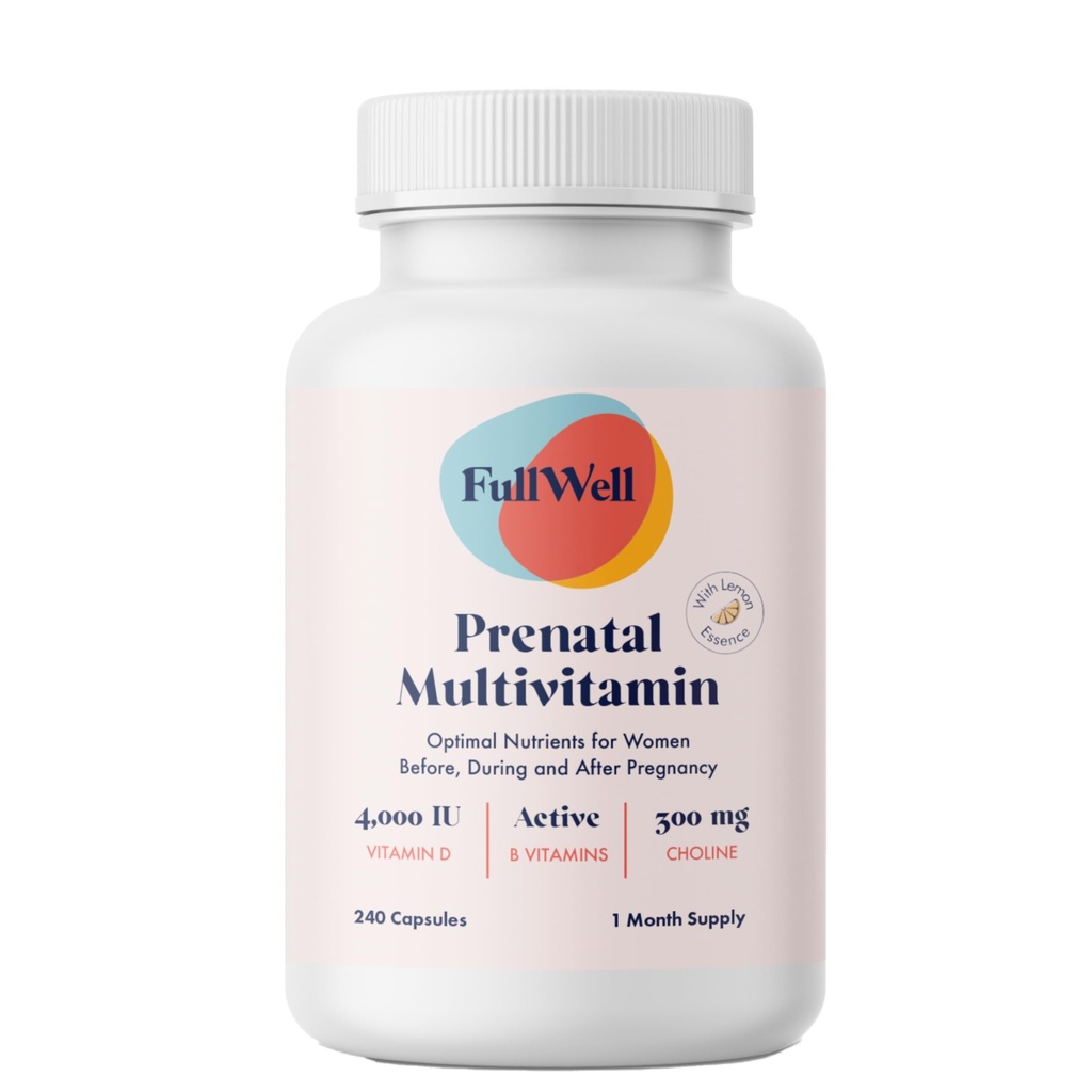 FullWell prenatal Vitamin Lemon 124; cholin, folat, D-vitamin for fostervækst, hjernemoderingstestet 124; 26 Vital Nutrients
