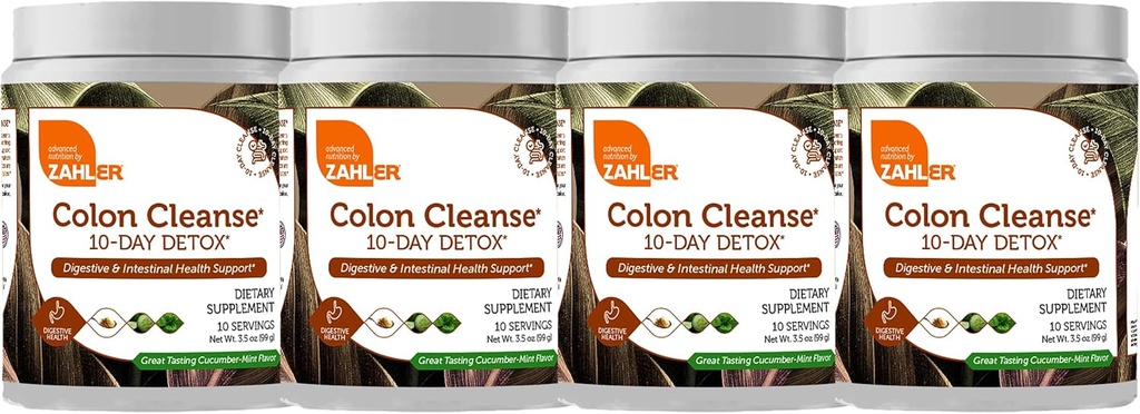 Zahler Colon Cleanse 10- Day Detox Cleanse - Cuckumber Mint Flavor - Herbal fordøjelse Wellness - Colon Cleanser & Detox for tarmbevægelse, Kropssedox, fordøjelsesstøtte til kvinder og mænd - 3,5 oz (4 Pack)