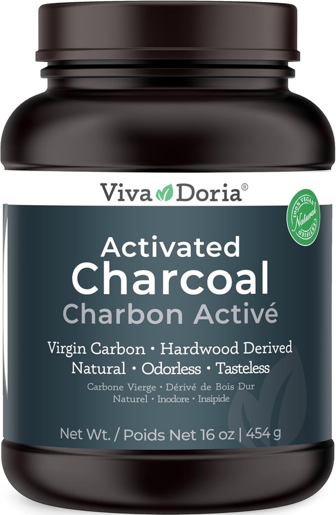 Viva Doria Virgin Aktiveret kul pulver, Hardwood Derived, Food Grade, 16 Oz (1 Pound)