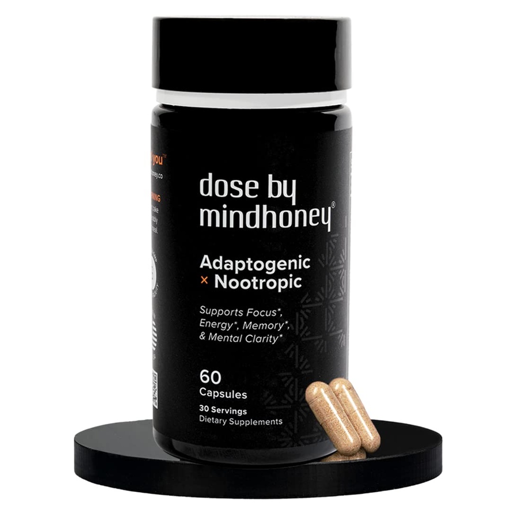 MINDHONEY Note 124; DOSE 60 Greve, Premium All- in- One Nootrop Brain Supplement 124; Focus, Food, Food, Energy, & Memory; Functional Mushrooms & Adaptogens - Lions Mane, Ashwagandha, L- Theanin, Bacopa, & Vitamin