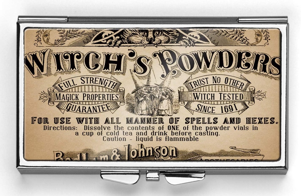 Vintage Witch 's Powders Pill Box Compact rektangel 7 dag Pill Box Pill Case Pill sag