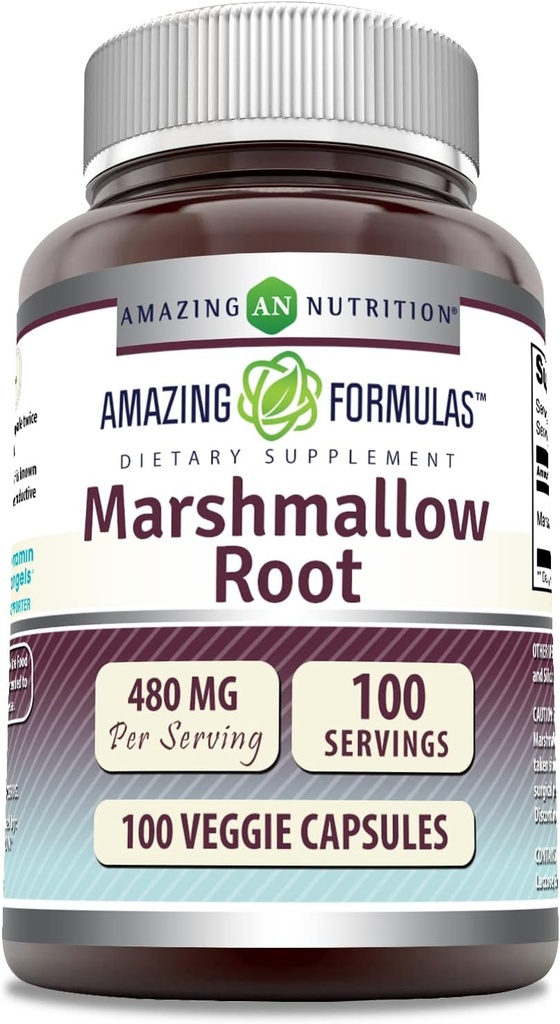 Amazing Formulas Marshmallow Root Supplementet 124; 480 Mg Per Serving Measures 124; 100 Veggie Kapsler 124; Non- GMO Measures 124; Gluten Free Measures 124; Lavet i USA