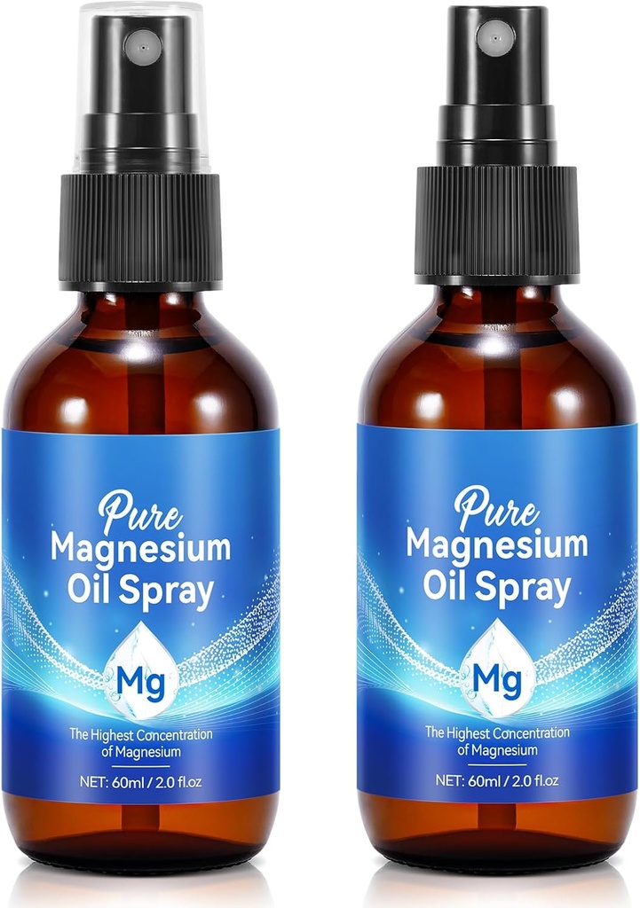 Topical Magnesium Oil Spray, Pure Magnesium Oil Spray til Feet, 100% Pure, Quick Absorption - Natural Source with Powerful Blend of Essential Olies 2.02 fl oz (2 Fl Oz (pakke med 2))