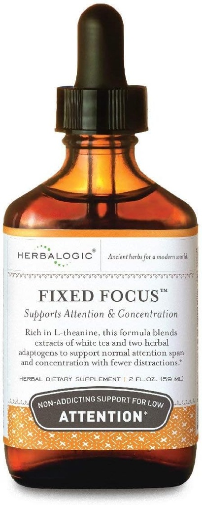 Herbalogic - Fast Focus Liquid Herb Drops - Non- Addicting Support for Øget opmærksomhed, Koncentration & Fokus - Indeholder hvid te, en naturligt afbalanceret kilde til L- Theanine & Koffein - 2 Fl. Oz.