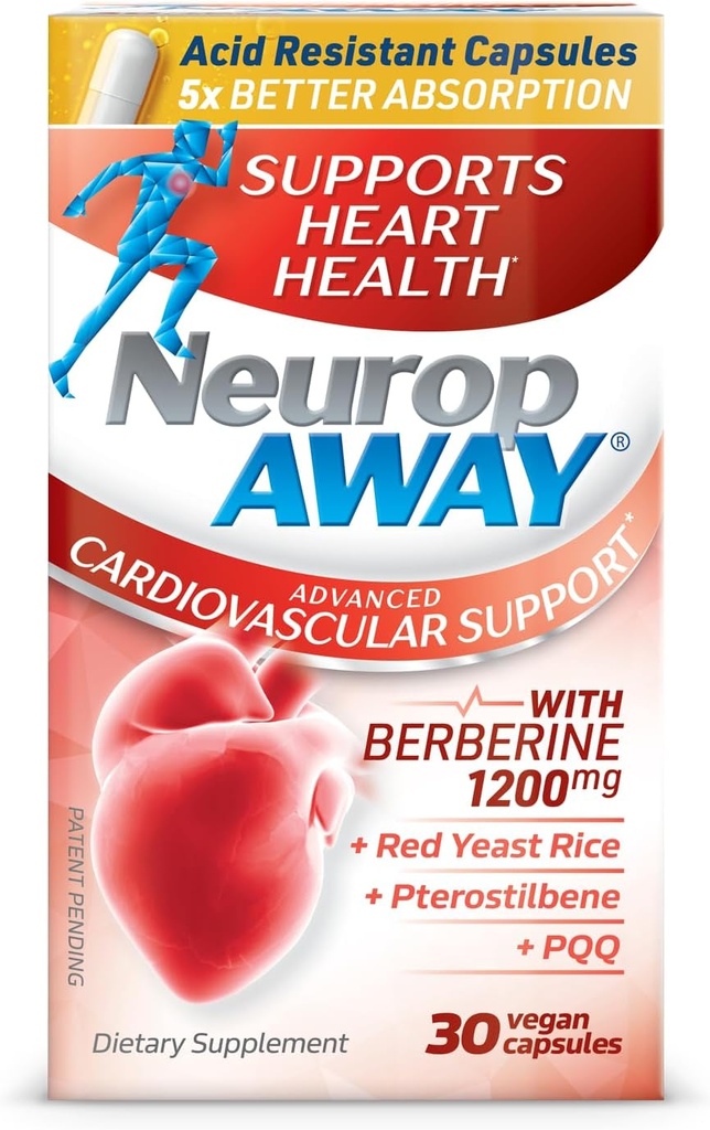 NeuropAWAY Cardiovaskulær Support 30ct 1200mg Berberine PQQ Red Yeast Rice Pterostilben