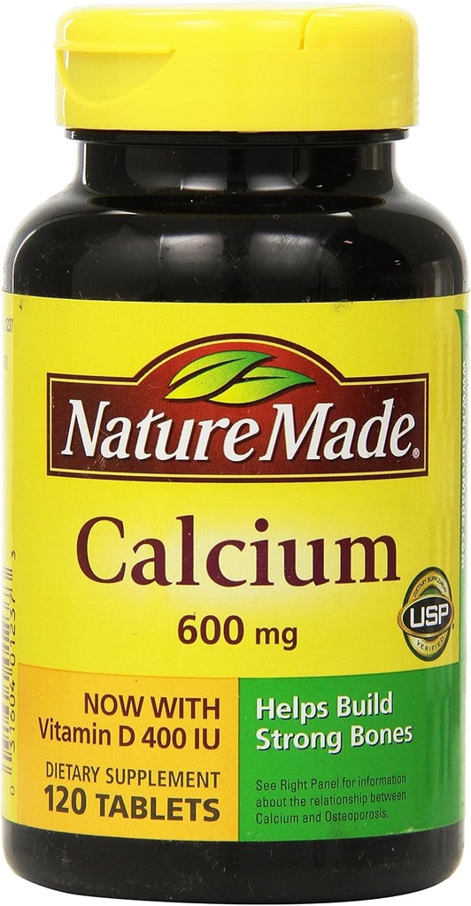 Nature Made Calcium 600 mg med D3- vitamin til immunstøtte, tabletter, 60 greve, hjælper med at understøtte Knoglestyrke (pakke med 3)