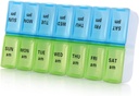 7 Dag Ugentlig Pill Organizer Legitimation Large Daily Pill Organizer 2 gange om dagen, AM PM Pill Case, Day Night Pill Container 7 Dag 14 Kompanter for piller Vitamin Medicin (blå + grøn)