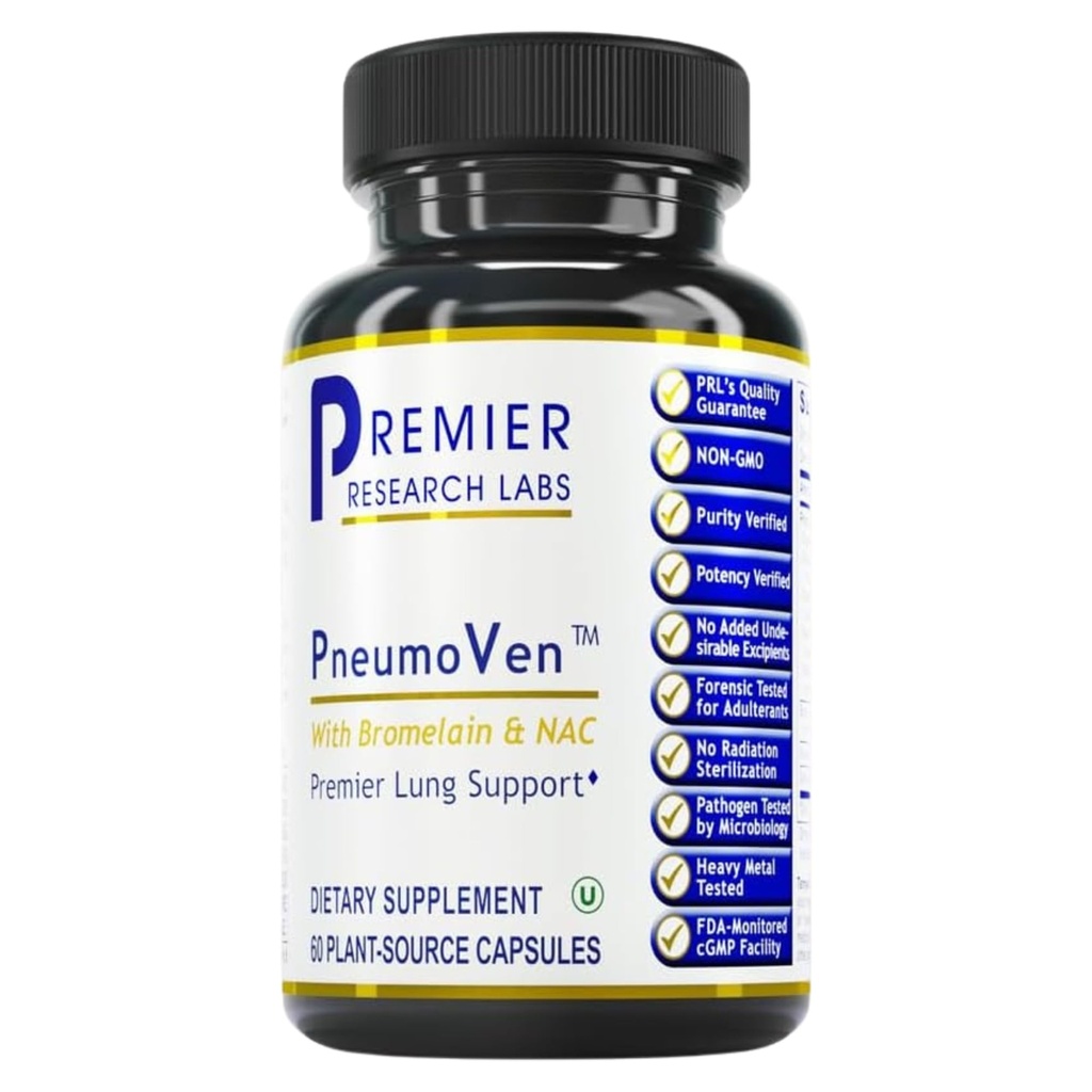 Premier Research Labs PneumoVen - Lung Support Supplement w / Bromelain & NAC, Lung Health Support Vitaminer, Lung Cleanse - 60 kapsler