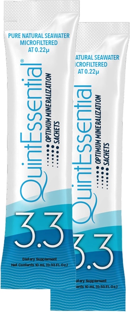 Quicksilver Scientific Quintevital 3.3 Sachets - Hypertonic Solution - Filtreret havvand Hydration Pakker - Flydende mineraler til muskel Inddrivelse, Stamina + Mineral Replenison (30 Greve)