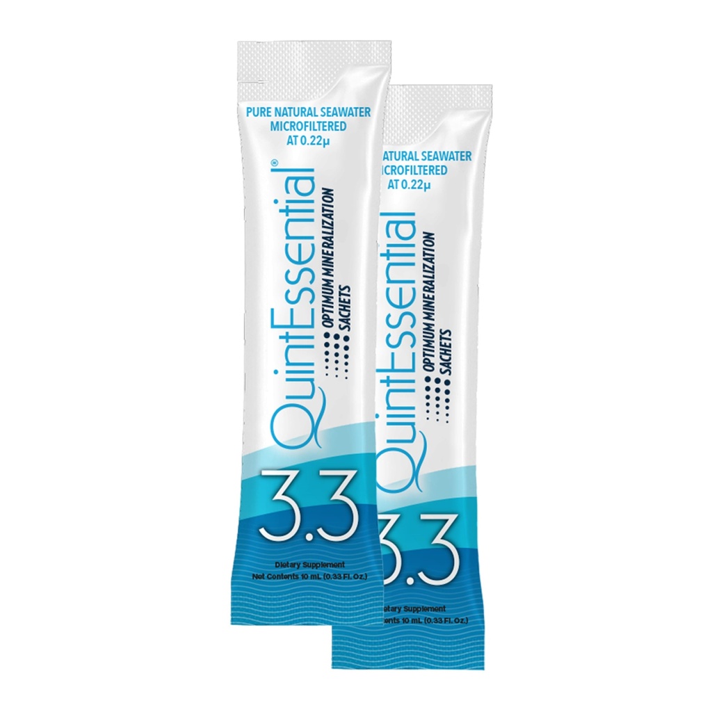 Quicksilver Scientific Quintevital 3.3 Sachets - Hypertonic Solution - Filtreret havvand Hydration Pakker - Flydende mineraler til muskel Inddrivelse, Stamina + Mineral Replenison (30 Greve)