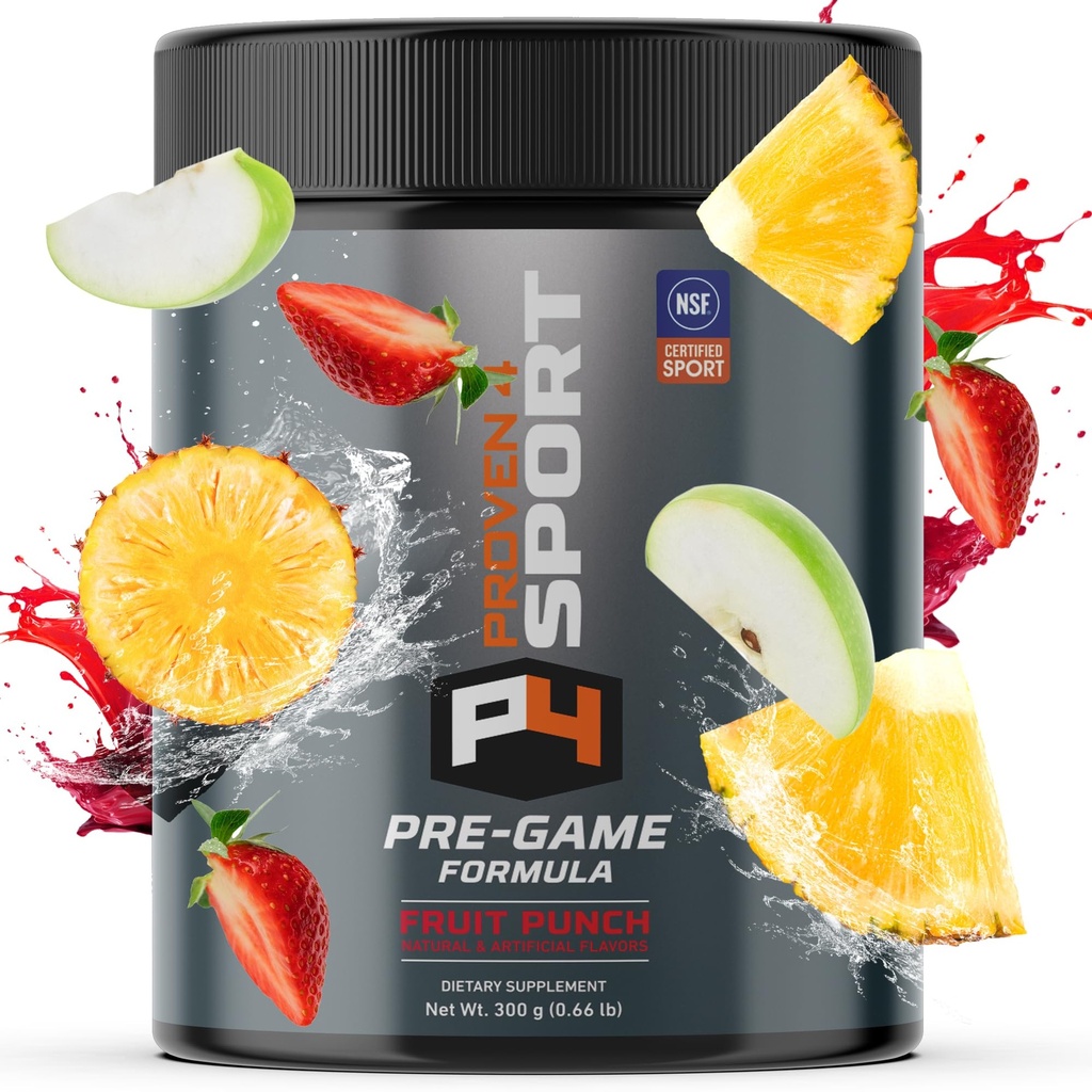 Proven4 Pre Workout pulver til mænd og kvinder med Creatin - Beta Alanine - Koffein, NSF Certificeret præworkout Energy Supplement Frugt Punch 30 Servering