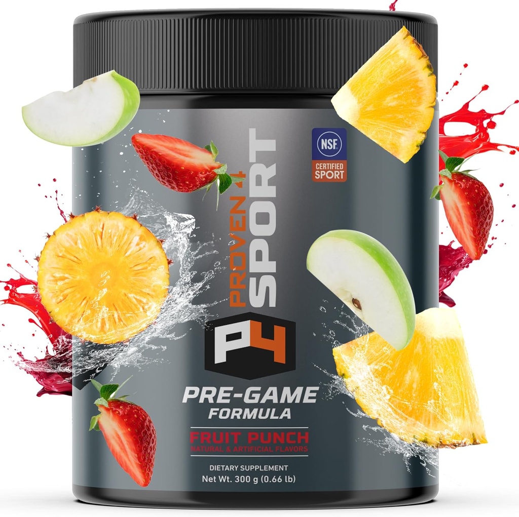 Proven4 Pre Workout pulver til mænd og kvinder med Creatin - Beta Alanine - Koffein, NSF Certificeret præworkout Energy Supplement Frugt Punch 30 Servering