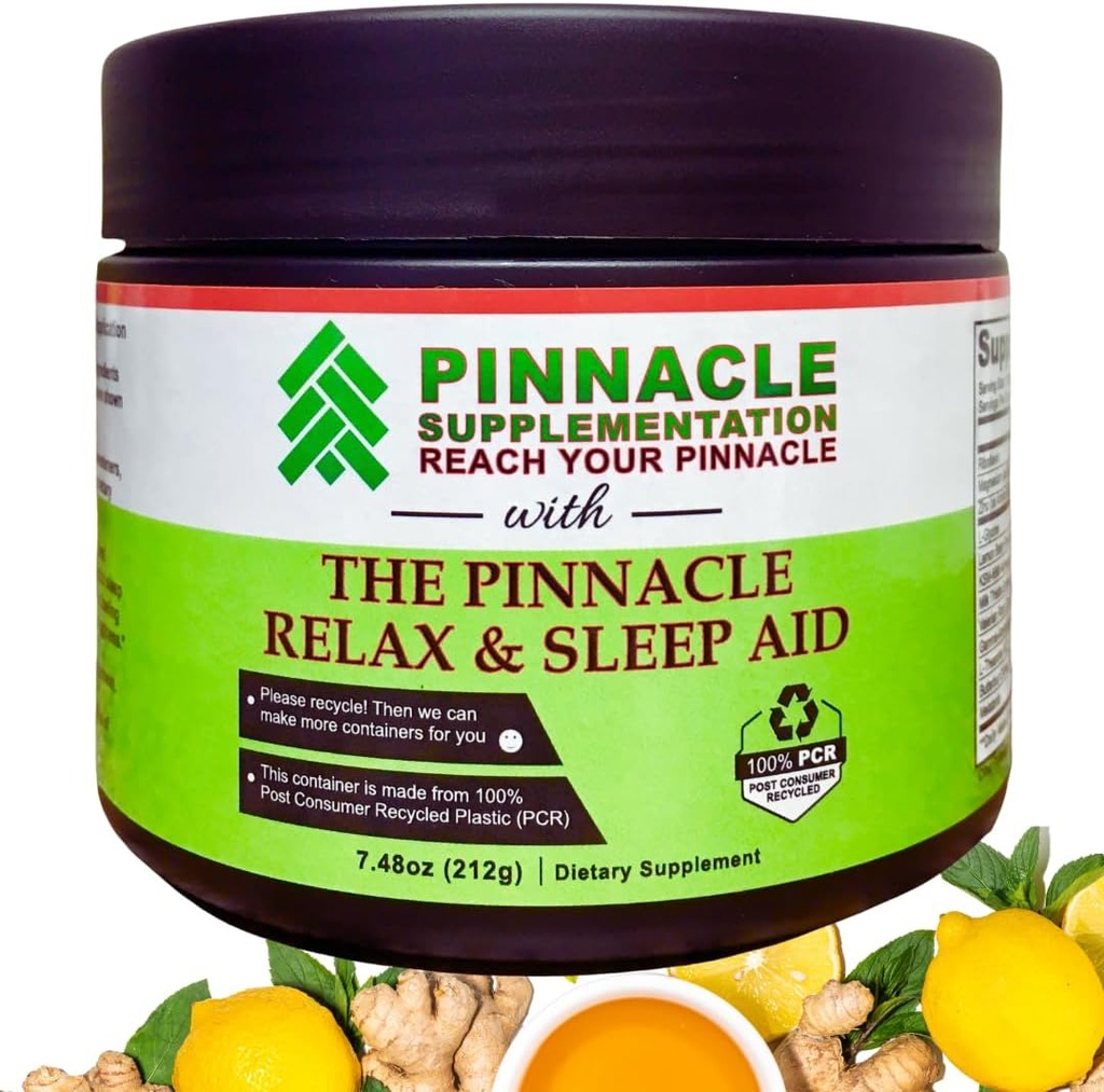 Pinnacle Relax & Sleep Supplement, Sleep Support Supplement med Melatonin, Valerian Root, Ashwagandha, L Theanine, Zink, GABA & Magnesium til Calming, Natural Lemon Tea Smaging (30 Servere)