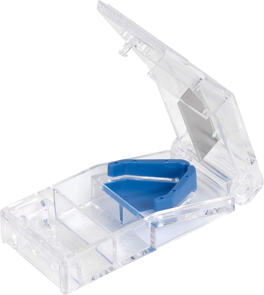 EZY DOSE Pill Cutter og Splitter med lås, Cuts piller, Vitaminer, Tablets, Rustfrit stål Blade, Rejser Sized, Sikker Cut Pills og Vitaminer, Let at bruge, Blå, BPA Free