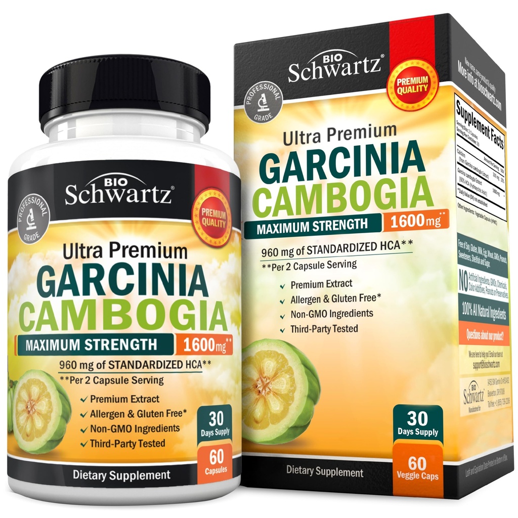Garcinia Cambogia vægttab piller - maksimal styrke Appetite Suppressant & Fat Burner til mænd og kvinder - 1600 mg naturlig ekstrakt & 960mg HCA - Metabolisme Booster & Carb Blocker kapsler - 60Ct