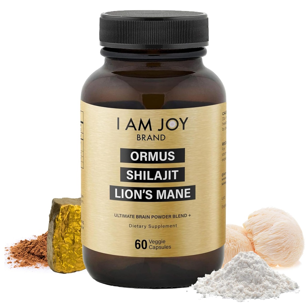 Jeg er Joy co. Ormus Shilajit Lions Mane - Ultimate Brain Power! Monoatomic 24k Gold - Den eneste blend af sin slags for energi, hukommelse, & fokus - 60 Veganske kapsler