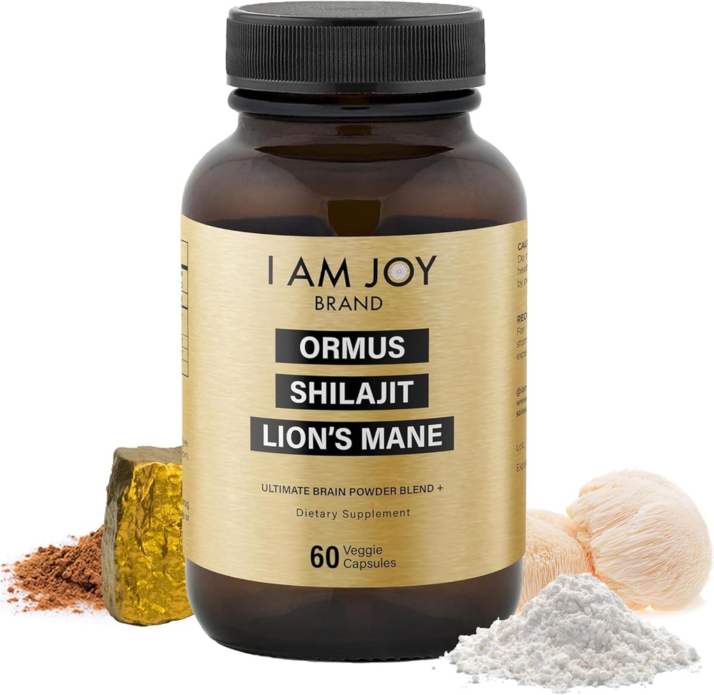 Jeg er Joy co. Ormus Shilajit Lions Mane - Ultimate Brain Power! Monoatomic 24k Gold - Den eneste blend af sin slags for energi, hukommelse, & fokus - 60 Veganske kapsler