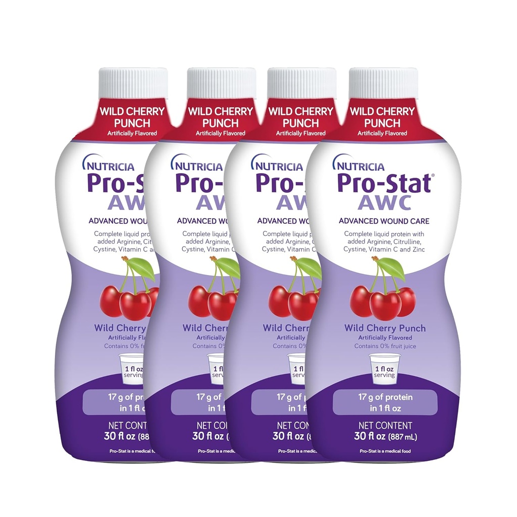 Pro- Stats Advanced Wound Care (AWC), Koncentreret Flydende Protein Medical Food - Wild Cherry Punch Flavor, 30 Fl Oz flaske (sag af 4)