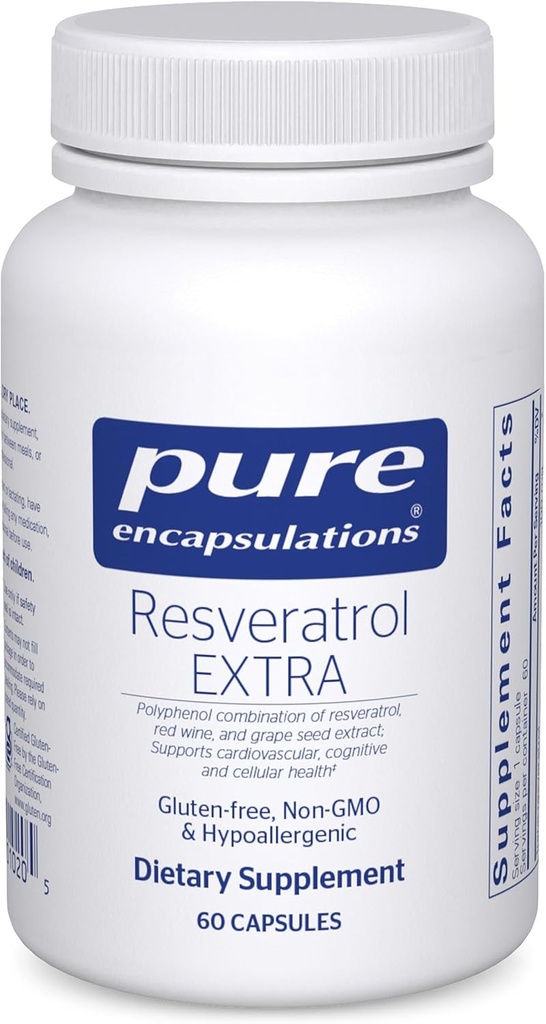 Ren indkapsling Resveratrol EXTRA - 100 mg Trans- Resveratrol - For Sund Cellulær og cardiovaskulær funktion * - Antioxidanter supplement - Non- GMO & Gluten Free - 60 kapsler